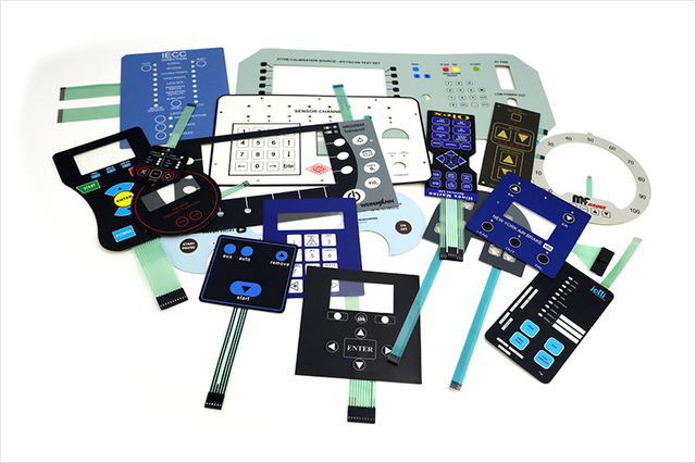 Product showcase of membrane switches by Luphi Electronics, featuring various designs and applications for custom membrane switch solutions.