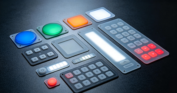 custom backlit membrane switches samples with different shapes colors and sizes.png